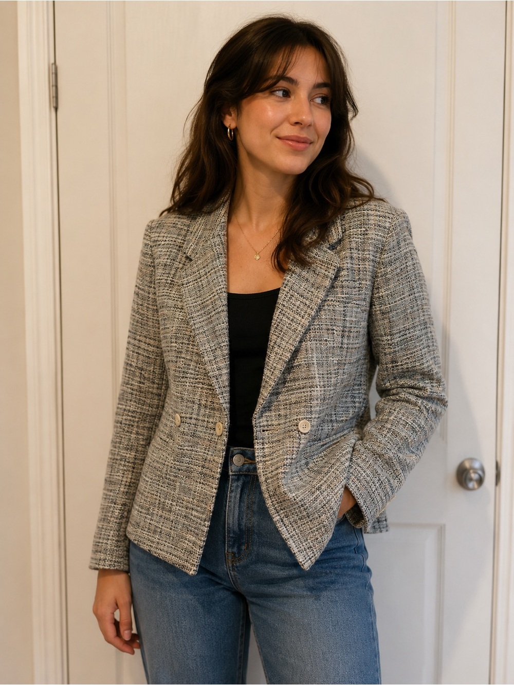 Burberry Neutral Multi Tweed Double-Breasted Blazer